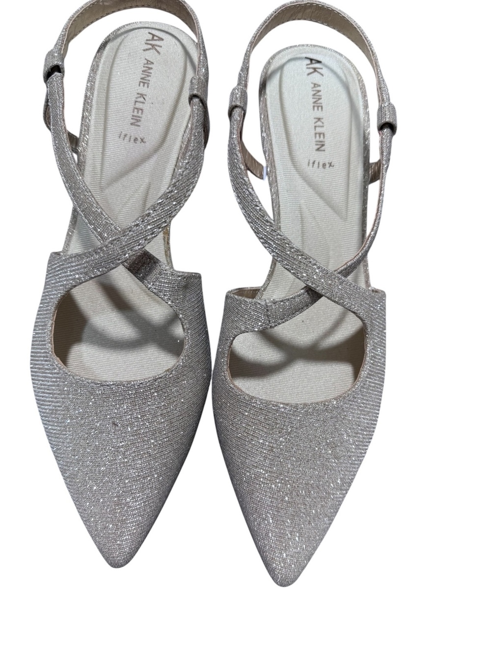 Anne Klein iFlex Akilanda Womens 7.5M Silver Glitter Slingback Pointed Toe Heels
